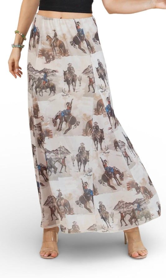 Cowboy Print Lined Mesh Skirt