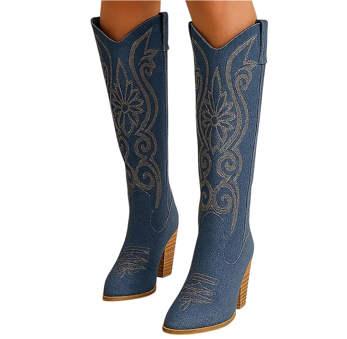 Western Knee High Denim Boots