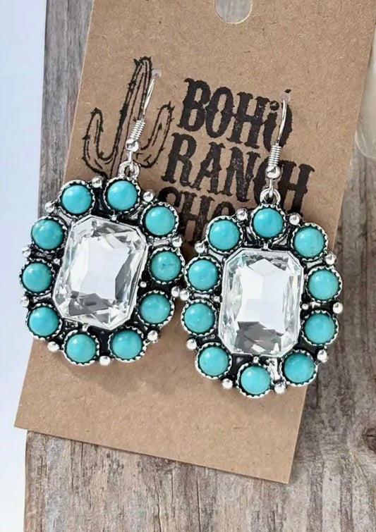 Western Rhinestone Turquoise Stone Dangle Earrings