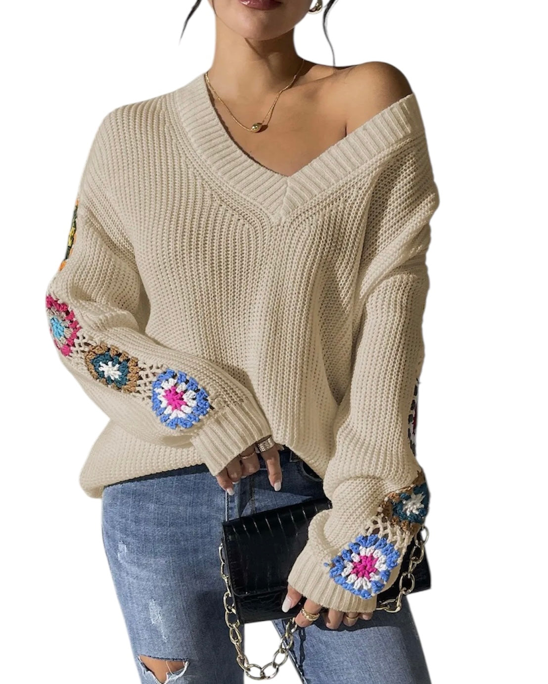 V-Neck Crochet Sweater