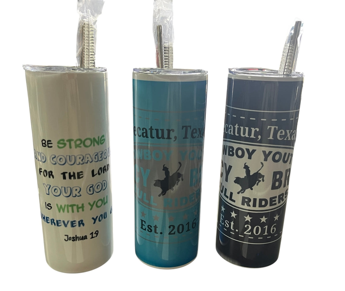 Custom Tumblers Skinny 20 oz. (includes tumbler, lid, a metal straw, and a cleaning brush)
