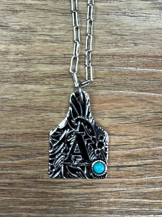 Western Initial Cattle Tag Necklace