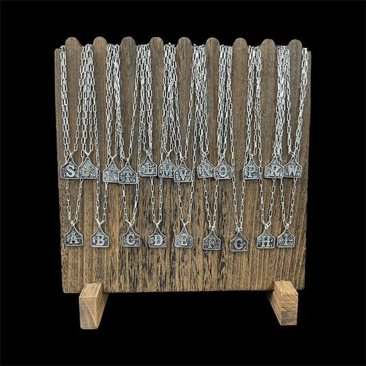 Small Western Etched Initial Necklace-Silver