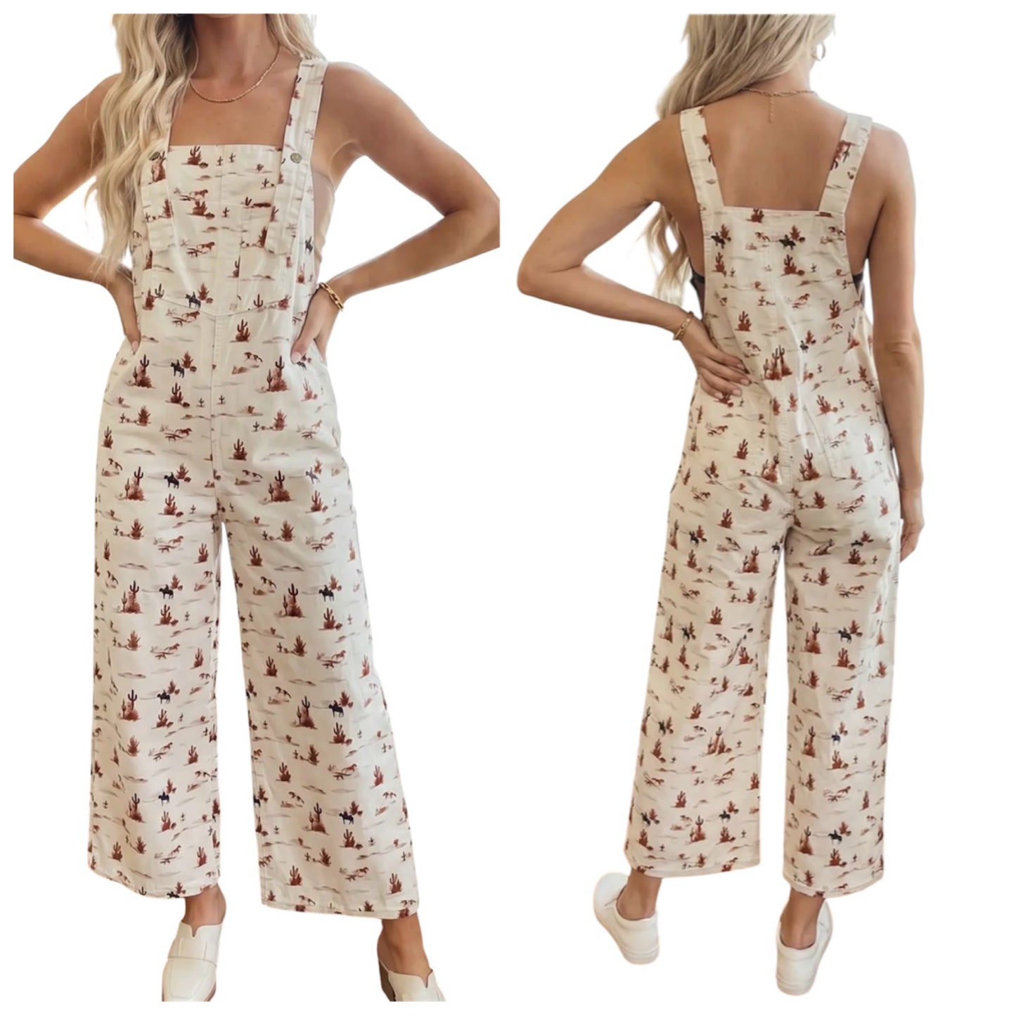 Western Print Adjustable Strap Overalls