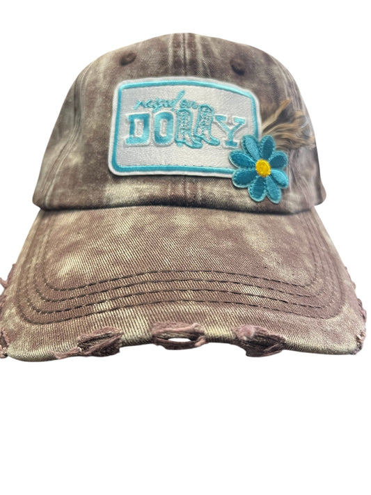 Custom Distressed Brown Denim Raised on Dolly Trucker Hat