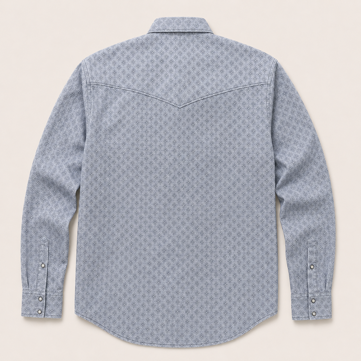 Men's Light Grey Vintage Geo Print Long Sleeve Cowboy Western Snap Shirt