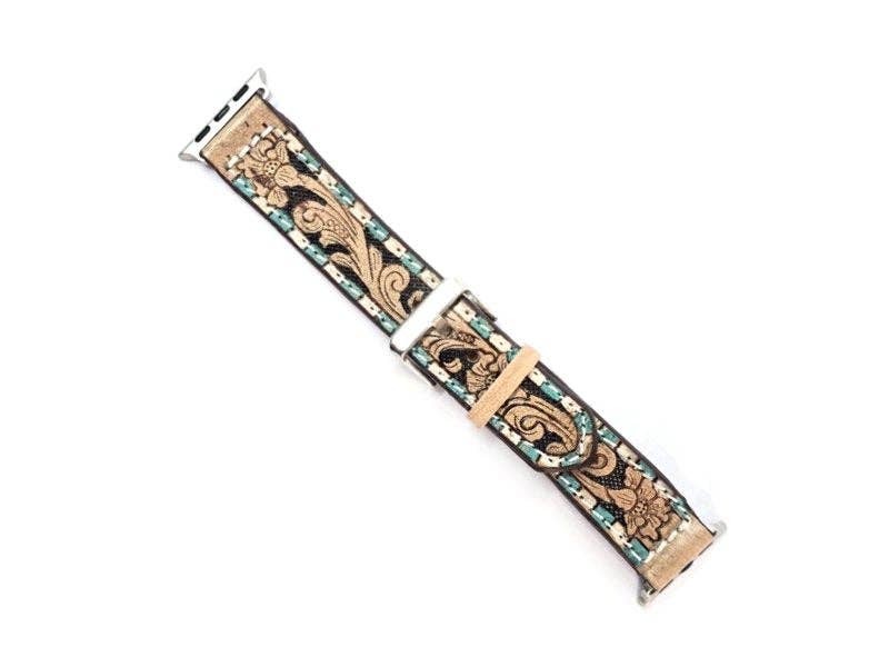 Western Hand Tooled Apple Watch Band - Large