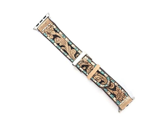 Western Hand Tooled Apple Watch Band - Large