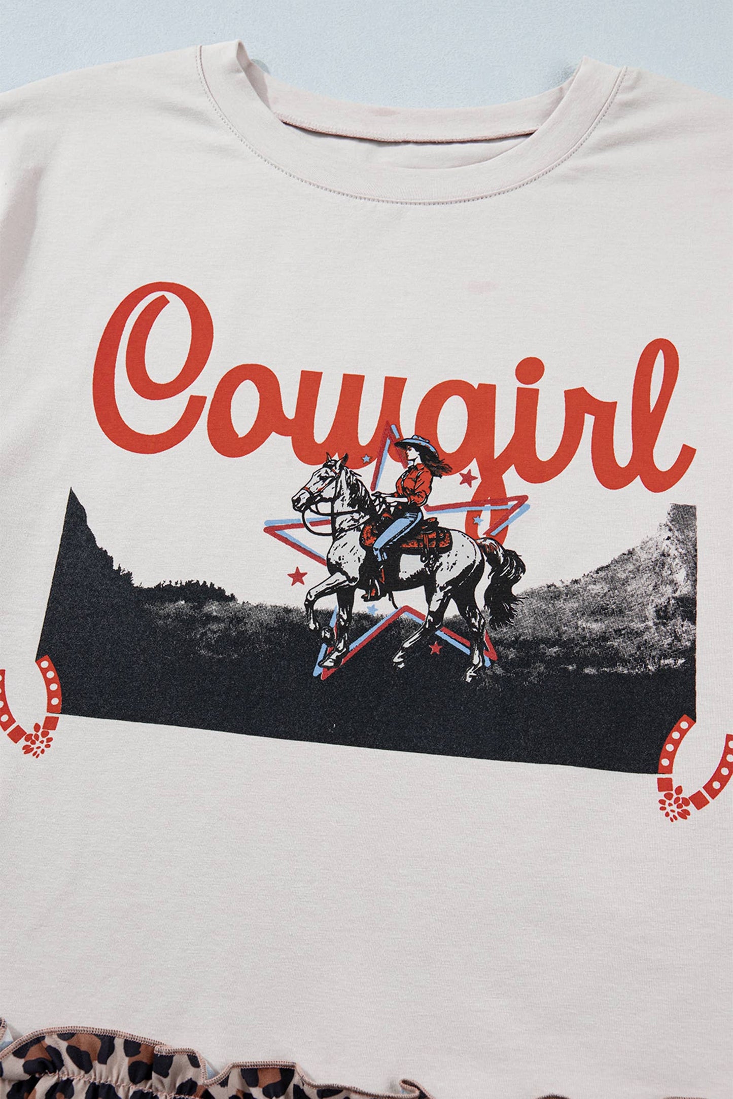 COWGIRL Western Leopard Ruffle Hem Patchwork Shirt (S-XL)