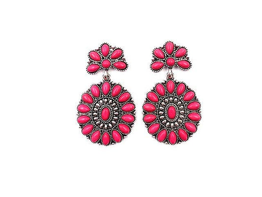 Western Pink Concho Dangle Earrings