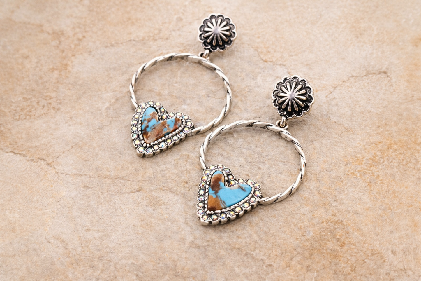 Western Turquoise Heart Hoop Earrings
