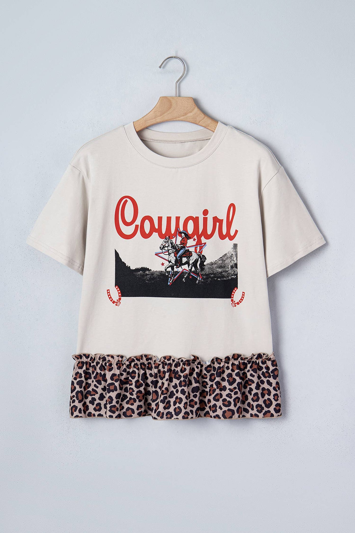 COWGIRL Western Leopard Ruffle Hem Patchwork Shirt (S-XL)
