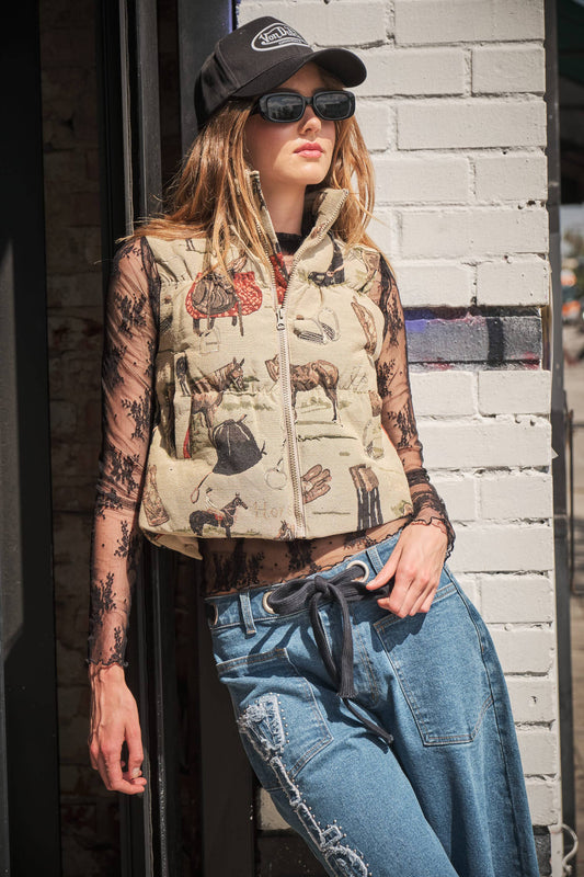 Western Jacquard Puffer Vest