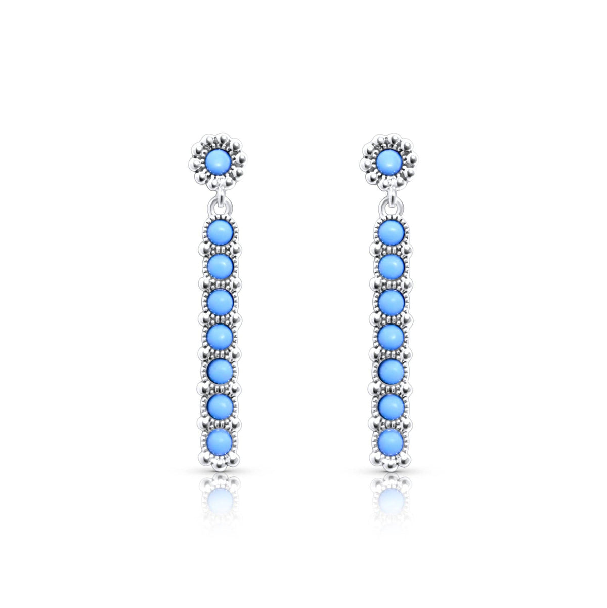 Sterling Silver Western Genuine Kingman Turquoise Stone Bar Earring