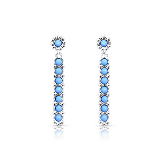 Sterling Silver Western Genuine Kingman Turquoise Stone Bar Earring