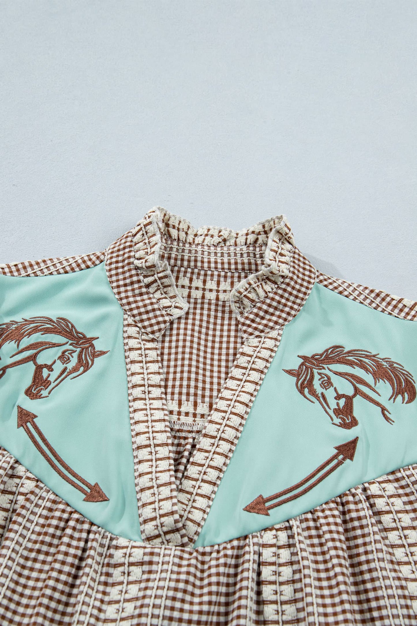 Western Pony Embroidered Yoke Puff Sleeve Blouse (S-XL)