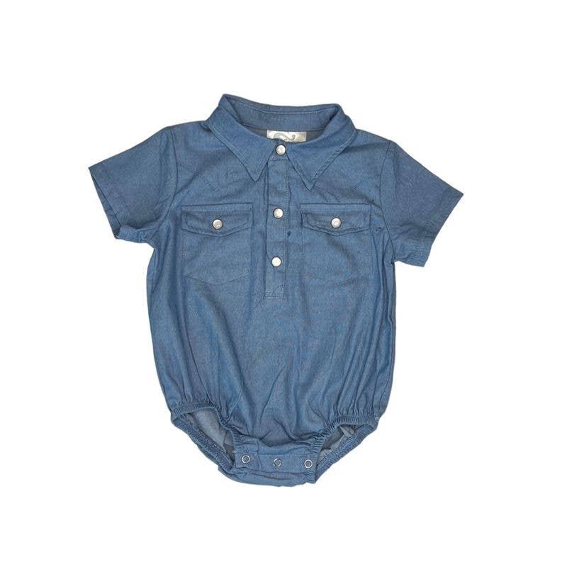 Light Denim SS Pearl Snap Onesie, 0-18M