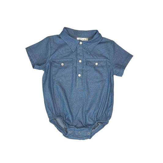 Light Denim SS Pearl Snap Onesie, 0-18M