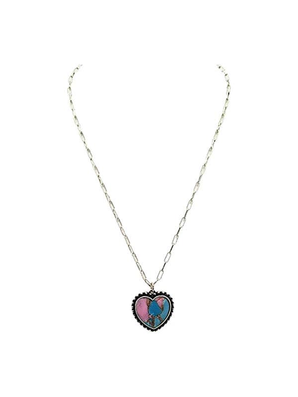 Western Cotton Candy Stone Heart Necklace