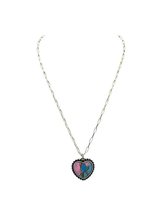Western Cotton Candy Stone Heart Necklace