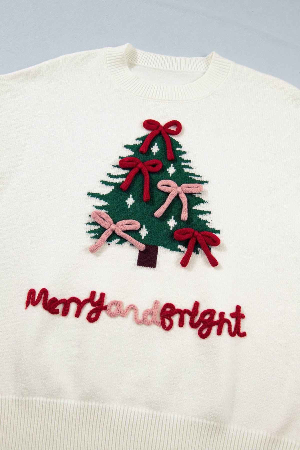 MERRY AND BRIGHT Christmas Tree Bow Knit Sweater (S-XL)