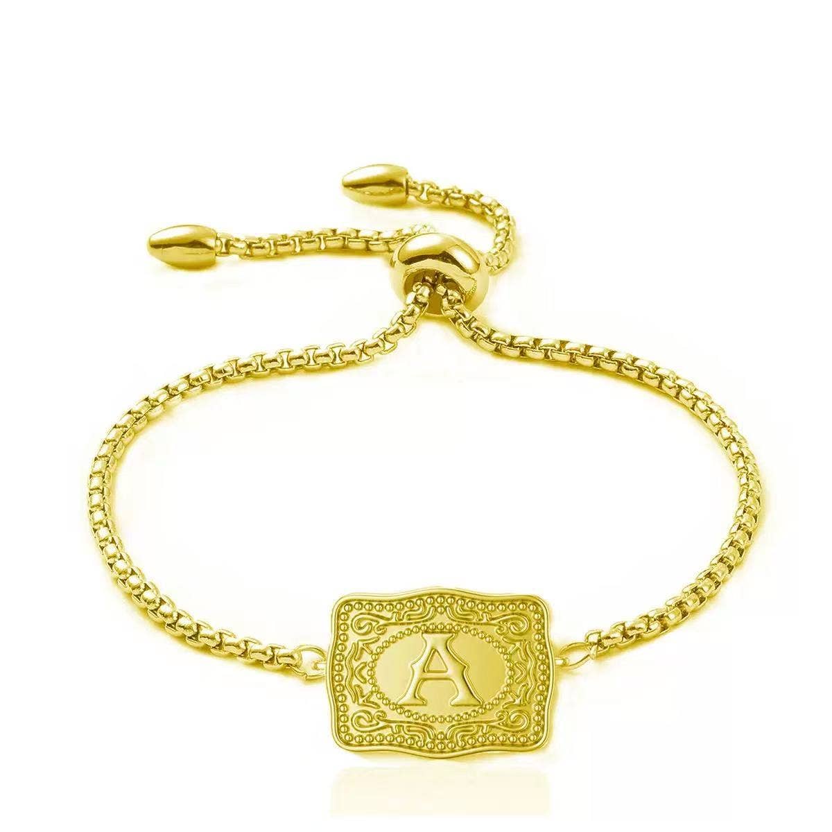 Western Initial Letter Shield Bracelet in Solid Copper
