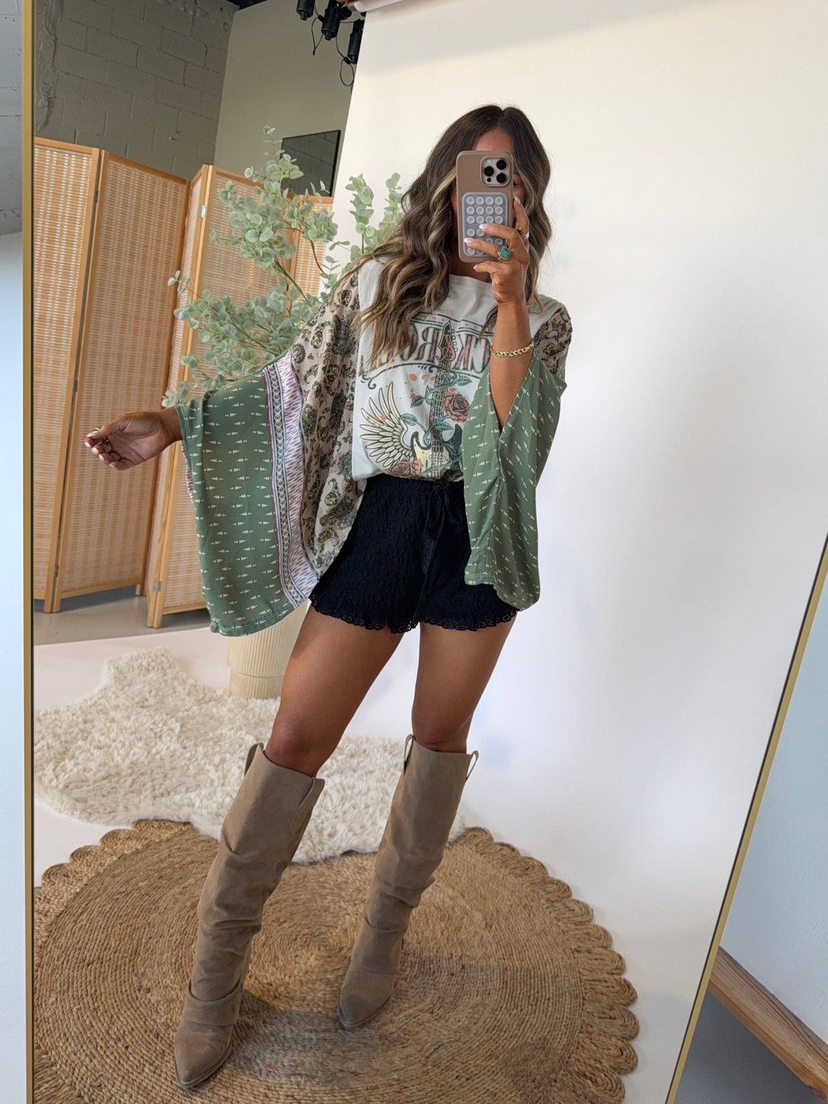 Western Horses Country Rock Graphic Kimono Sleeves Tees