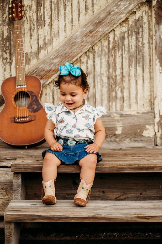 Retro Cowgirl SS Pearl Snap Onesie, 0M-2T