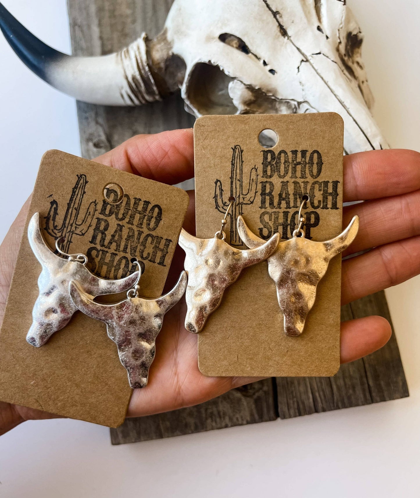 Hammered Steer Bull Head Earrings