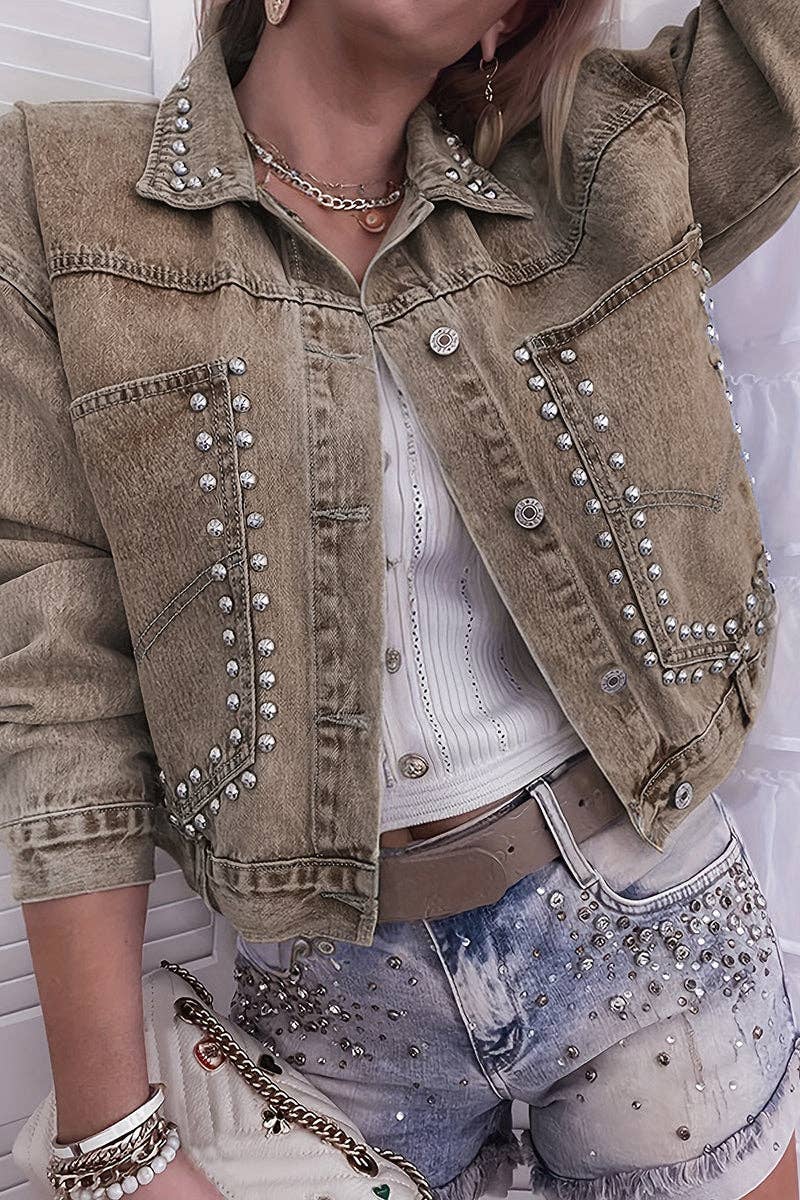 Studded Denim Jacket with Button Accents